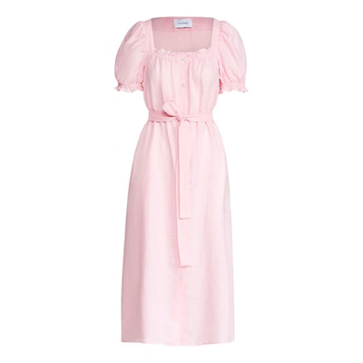 Pre-owned Sleeper Linen Mid-length Dress In Pink