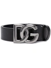 Dolce & Gabbana Dg Logo Calf Leather Belt In Schwarz