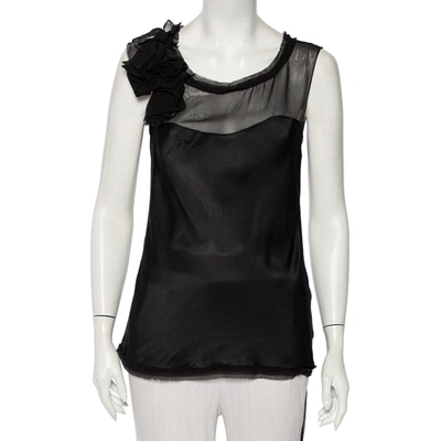Pre-owned Diane Von Furstenberg Black Silk Draped Detail Sleeveless Mell Top L