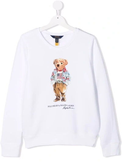 Ralph Lauren Kids' Polo Bear Print Sweatshirt In White
