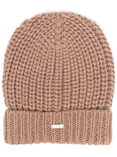 Les Hommes Kids' Chunky Ribbed Knit Beanie In 褐色