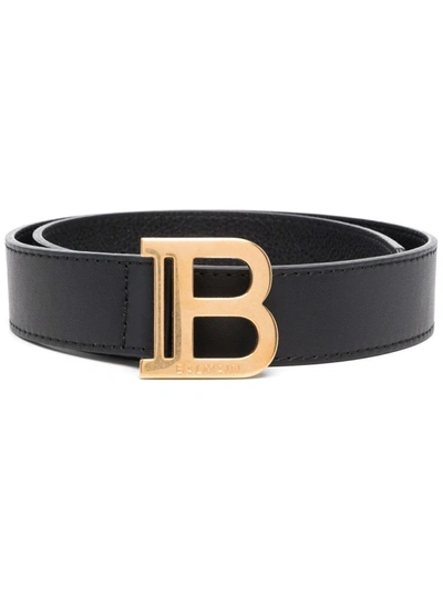 Balmain Kids' Logo-plaque Leather Belt In Black