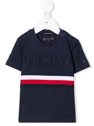 Tommy Hilfiger Junior Babies' Debossed-logo T-shirt In 蓝色