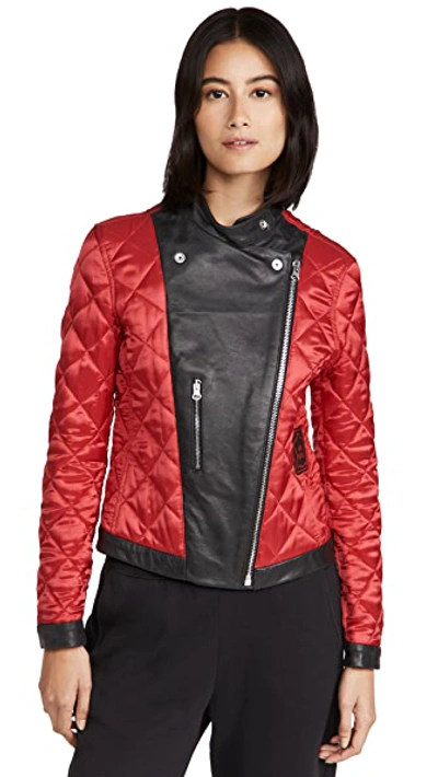 Mm6 Maison Margiela Quilted Satin And Leather Biker Jacket In Red Black