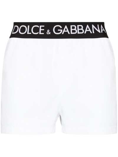 Dolce & Gabbana Logo-waistband Swim Shorts In Weiss