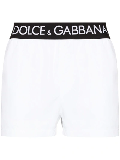Dolce & Gabbana Logo-waistband Swim Shorts In White