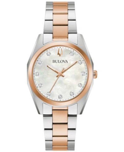 Bulova Women's Surveyor Diamond Accent Two-tone Stainless Steel Bracelet Watch 31mm In White/two Tone