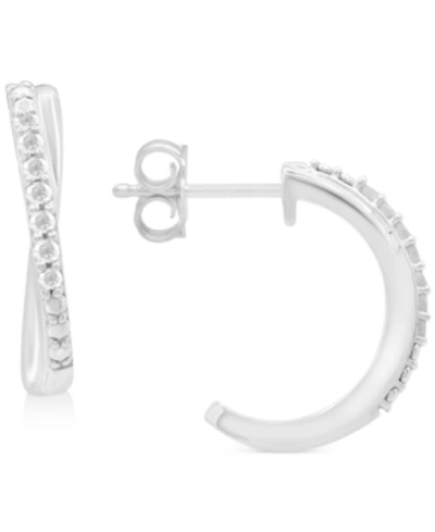 Macy's Diamond Crossover Hoop Earrings (1/10 Ct. T.w.) In Sterling Silver