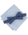 ALFANI MEN'S GEOMETRIC PRE-TIED BOW TIE & SOLID POCKET SQUARE SET, CREATED FOR MACY'S