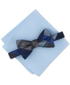 ALFANI MEN'S PLAID PRE-TIED BOW TIE & SOLID POCKET SQUARE SET, CREATED FOR MACY'S
