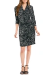 Karen Kane Cascade Floral Print Faux Wrap Dress In Black