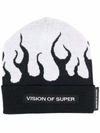 Vision Of Super Black Beanie With White Flames
