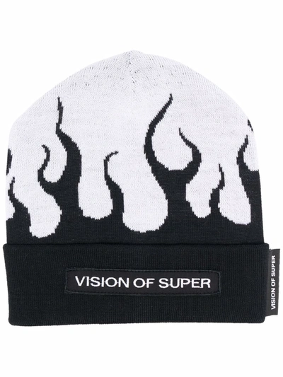 Vision Of Super Black Beanie With White Flames