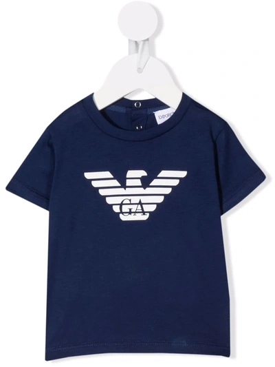Emporio Armani Babies' Logo-print T-shirt In 蓝色
