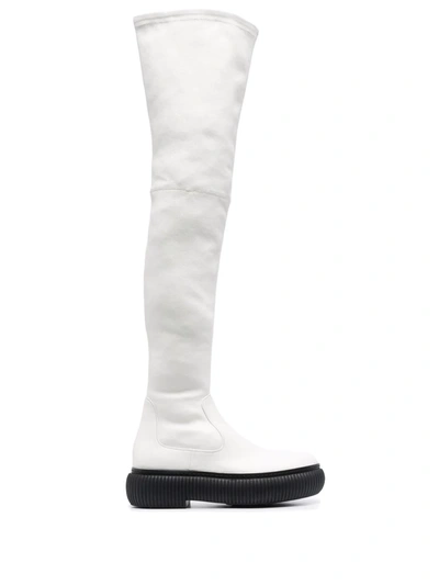 Lanvin Thigh-high Leather Boots In White