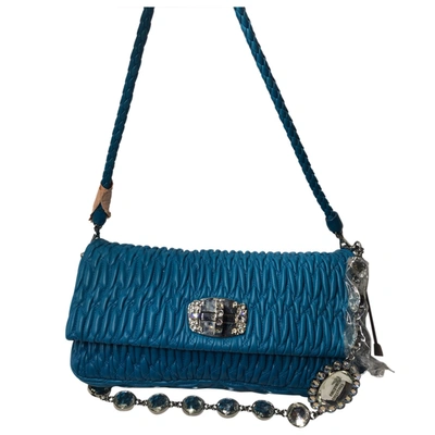 Pre-owned Miu Miu Miu Crystal Leather Handbag In Blue
