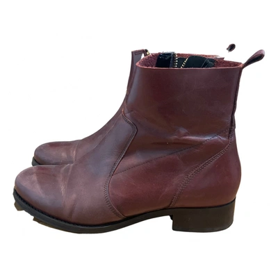 Pre-owned Carvela Leather Ankle Boots In Burgundy