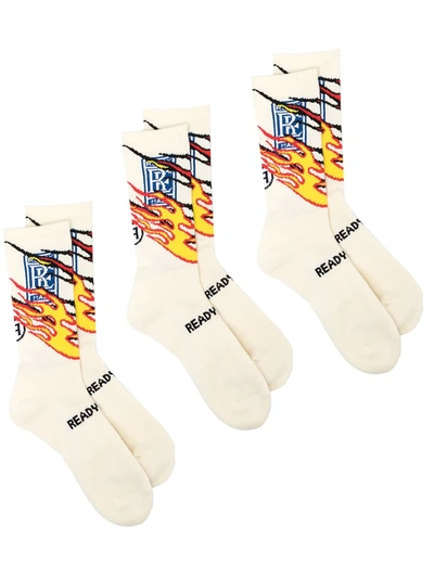 Readymade Flame-print Socks Set In White