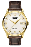 Tissot Heritage Visodate Leather Strap Watch, 40mm In Brown/ White/ Gold