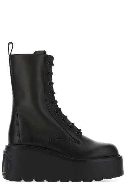 Valentino Garavani Leather Vlogo Uniqueform Platform Combat Boots In Black