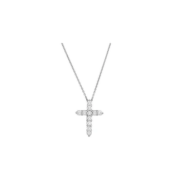 Roberto Coin 18k White Gold Large Diamond Square Cross Pendant Necklace In Gold-tone