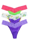 Hanky Panky Original Rise Stretch Lace Thong Panties In Purple/purple/green