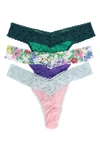 Hanky Panky Original Rise Stretch Lace Thong Panties In Pink/purple/green