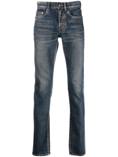 Saint Laurent Logo-patch Denim Jeans In Blue