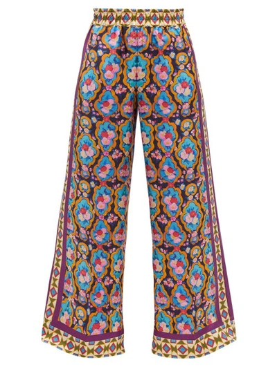 La Doublej Matisse-print Silk-twill Palazzo Trousers In Multi