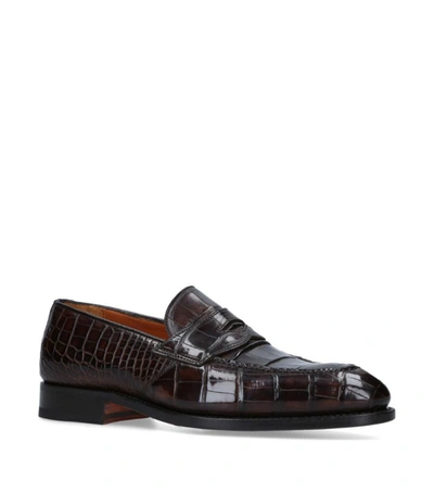 Bontoni Crocodile Principe Penny Loafers In Brown