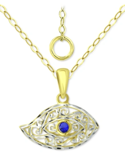 Giani Bernini Lab-created Blue Sapphire Evil Eye Filigree Pendant Necklace, 16" + 2" Extender, Created For Macy's In Gold Over Silver