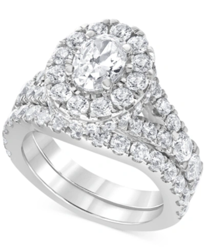 Macy's Diamond Oval Halo Bridal Set (4 Ct. T.w.) In 14k White Gold