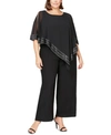 Sl Fashions Foil Trim Asymmetric Popover Capelet Gown In Black