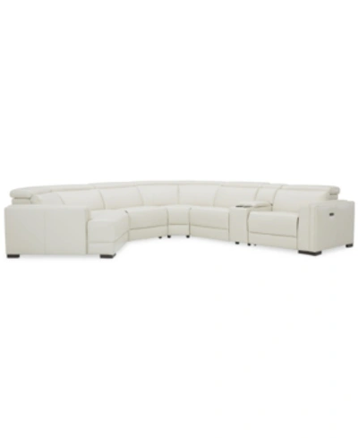 Furniture Jenneth 6-pc. Leather Sofa With 1 Power Motion Recliner And Cuddler, Created For Macy's In Light Grey