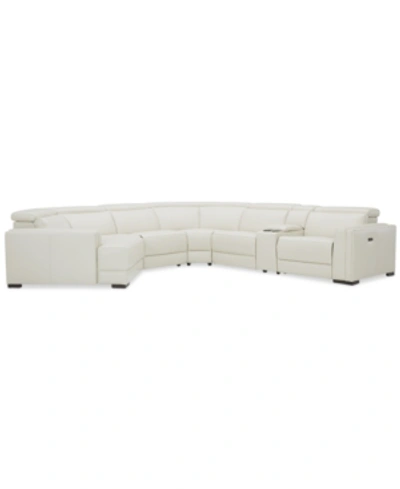 Furniture Jenneth 6-pc. Leather Sofa With 2 Power Motion Recliners And Cuddler, Created For Macy's In Coconut Milk