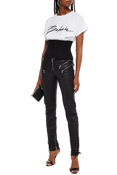 Pierre Balmain Moto-style Lace-up Leather Skinny Pants In Black