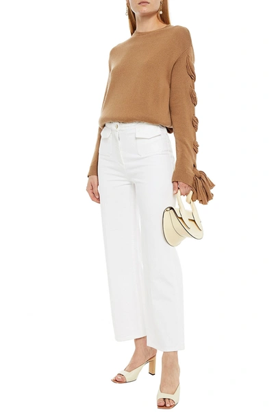 Valentino Braid-trimmed High-rise Wide-leg Jeans In White