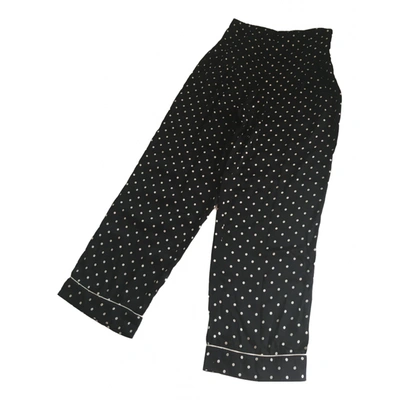 Pre-owned Ganni Silk Large Pants In Black