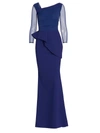 Chiara Boni La Petite Robe Rippy Asymmetrical 3/4-sleeve Illusion Gown In Iris