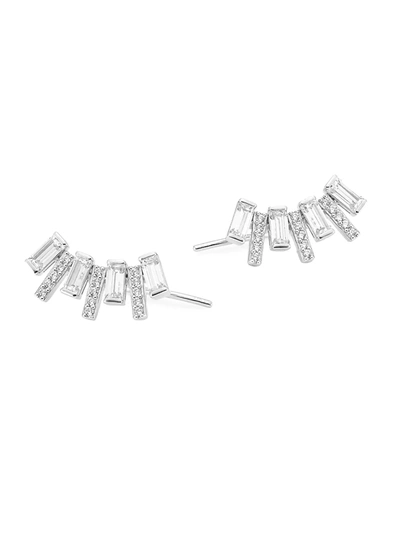 Adriana Orsini Stacked Sterling Silver & Cubic Zirconia Ear Climbers In Rhodium