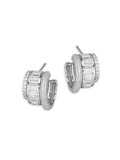 Adriana Orsini Stacked Sterling Silver & Cubic Zirconia Triple-hoop Earrings In Rhodium