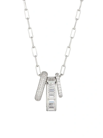 Adriana Orsini Stacked Sterling Silver & Cubic Zirconia Triple Pendant Necklace In Rhodium