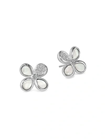 Judith Ripka Women's Jardin Sterling Silver, Mother-of-pearl & Diamond Flower Stud Earrings In Silver-tone, White