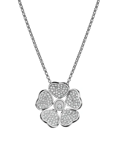 Chopard Women's Happy Hearts Flowers 18k White Gold & Diamond Pendant Necklace