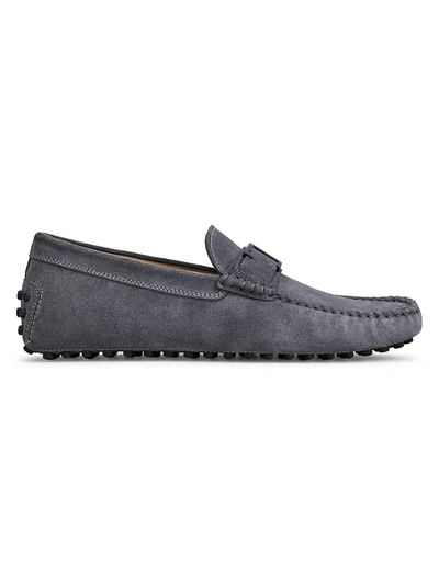 Tod's Timeless T Gommini Suede Driving Loafers In Grey
