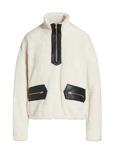 Lna Contrast Sherpa Half Zip Up Jacket In Oat