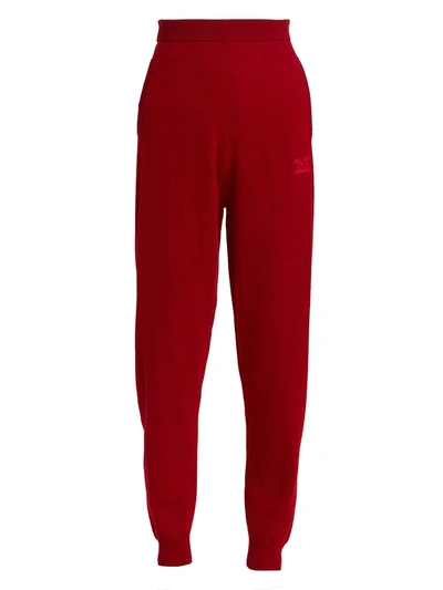 Max Mara Delta Embroidered Wool And Cashmere-blend Tapered Track Pants In Dark Red