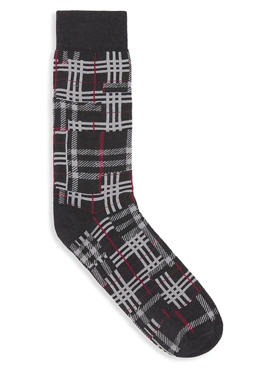 Burberry Patchwork Check Cotton & Cashmere Socks In Charcoal