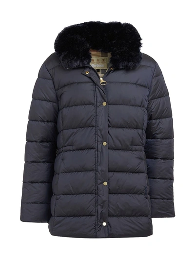 Barbour Fortmartine Faux Fur Trimmed Quilted Jacket In Navy