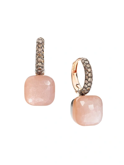 Pomellato Nudo Classic 18k Rose Gold Earrings With Light Brown Moonstone And Brown Diamonds
